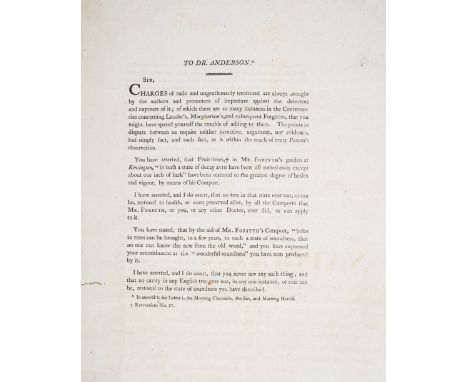 Fruit trees.- Knight (Thomas Andrew) To Dr. Anderson, first edition, bifolium, large remains of album mount to blank final ve