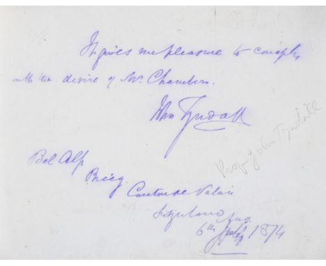 Tyndall&nbsp;(John, physicist and mountaineer, 1820-93) 6 Autograph Letters signed and 2 Autograph notes signed to several co