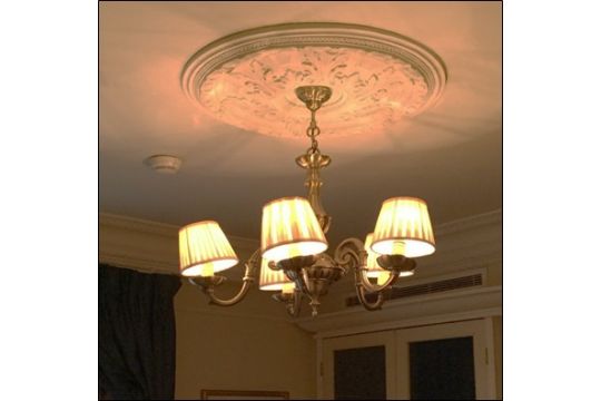 Antique Five Glass Light Brass and Ivory Shade Chandelier Antique Five Glass Light Brass and Ivory Shade Chandelier