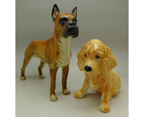 A Goebel model of a boxer dog and a Sylvac spaniel