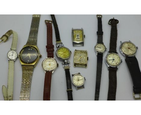 Ten mechanical wristwatches including Rotary and Smiths, one lacking glass