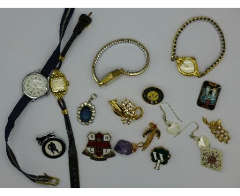 Mechanical wristwatches, enamel badges and jewellery
