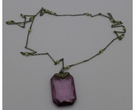 An Edwardian seed pearl and amethyst necklet