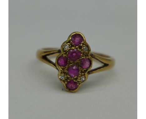 An 18ct gold, ruby and diamond ring, 2.4g, M