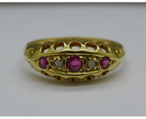 An Edward VII 18ct gold, ruby and diamond ring, Birmingham 1905, 1.6g, M