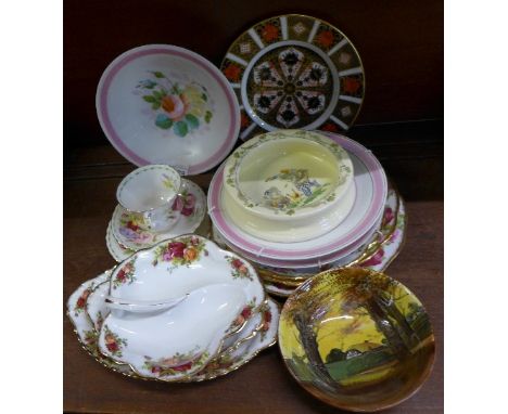 A Royal Crown Derby 1128 pattern plate, second, a Falcon Playtime baby's bowl decorated with two koala's playing cricket, a R