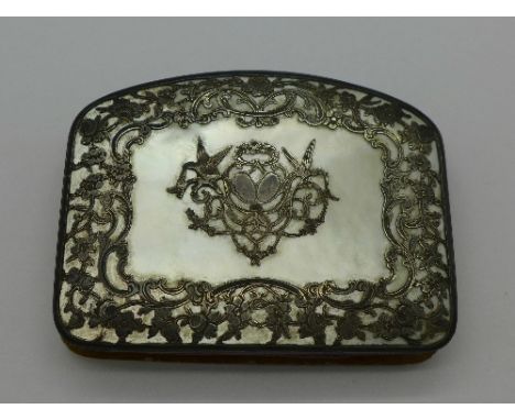 A mother of pearl with silver overlay purse