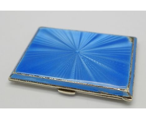 An Art Deco silver and blue guilloche enamel cigarette case, Birmingham 1935, Mappin & Webb, 93g