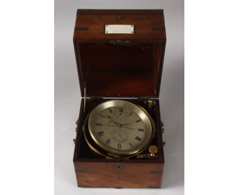 A VERY GOOD LARGE FIVE INCH DIAL EIGHT-DAY CHRONOMETER by Percy Edwards Ltd, 71 &amp; 72 Piccadilly, London, in a brass bound