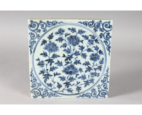 A CHINESE BLUE AND WHITE GLAZED POTTERY TILE. 20cms x 195cms.