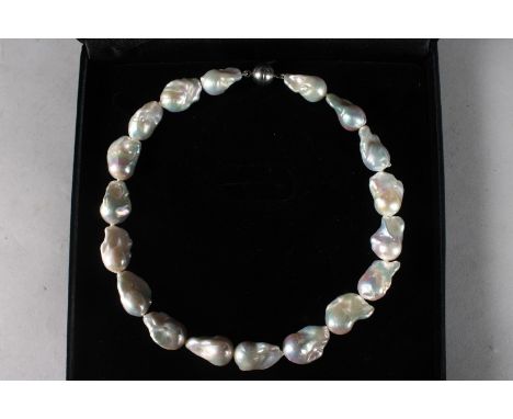A BAROQUE PEARL NECKLACE, with magnetic clasp.