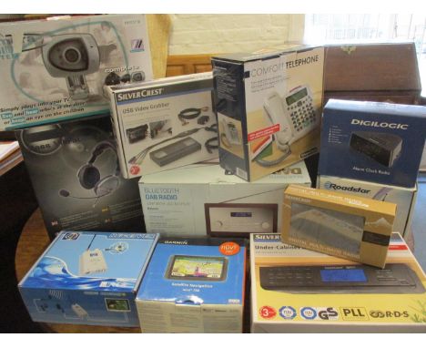 Electronics, new in original packaging, to include security camera equipment, receivers, radios and a Garmin (all bought as s