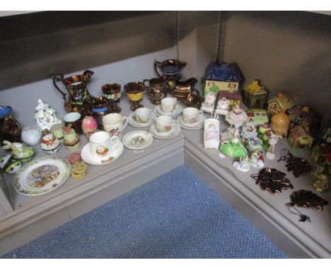 A collection of late 19th/early 20th century ceramics and ornaments to include Victorian copper lustre ware, a child's part n