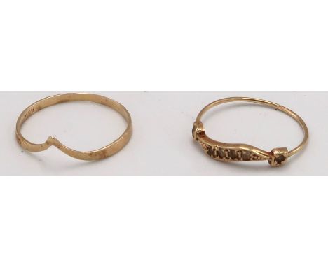 Two 14ct Yellow gold rings size M and K. 1.4 grams. 