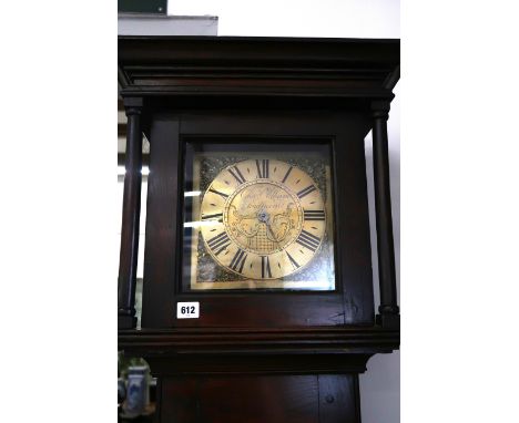 An Oak cased longcase clock by Charles Oldham of Southam, Brass face with Roman Numerals to chapter ring. 