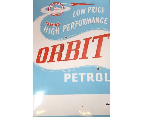 An Enamel advertising panel for Orbit Fuels. 50.5cm x 76cm. 