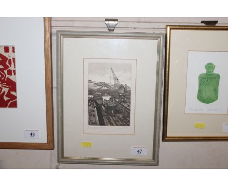 James Hill, pencil signed etching "Dry Dock"