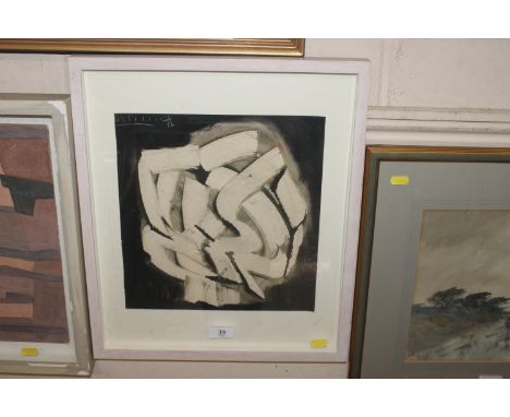 Indistinctly signed etching, abstract study 