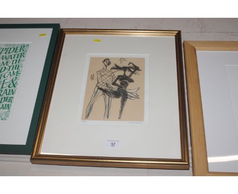 Indistinctly signed pencil etching of dancers, limited edition VII/XXV 
