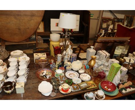 A quantity of various china and glassware etc. to include painted and decorated box, other trinket boxes, model cottages, Roy