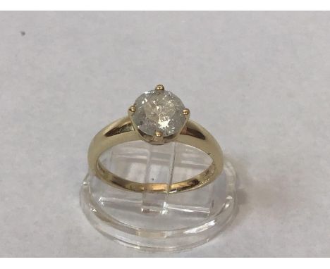 A 9ct gold solitaire diamond ring, four-claw set with a round brilliant-cut diamond, I colour, P3 clarity, approx. 1.70 carat