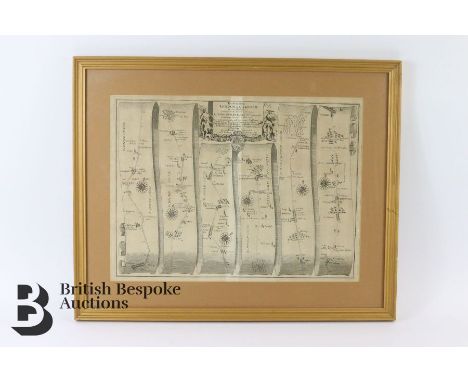 Uncoloured map The Road from London to Oakeham by John Ogilby, first edition 1675 plate nr 47, it depicts the first accurate 