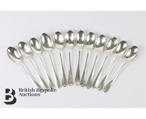 Twelve silver Rat Tail Hanoverian silver tea spoons, dated 1971, makers mark William Hutton & Sons, approx. 260 gms. Note: tw