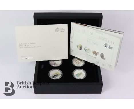 Royal Mint silver proof four-coin Portrait of Britain collection 2017 nr 0696 including Hampton Court Palace, Edinburgh Castl