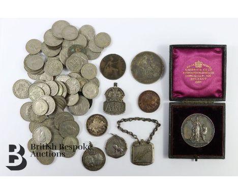 Silver coins and medallions, including an 1892 Alcester Unionist Convention medallion in the original Gibson &amp; Co present