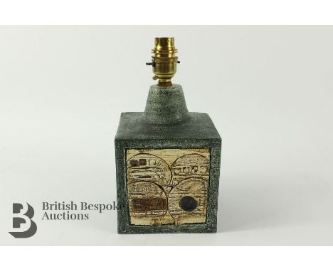 Troika St Ives pottery lamp base by Louise Jenks (active 1976-1981), approx 18 cms, not including the fitting, two sides havi