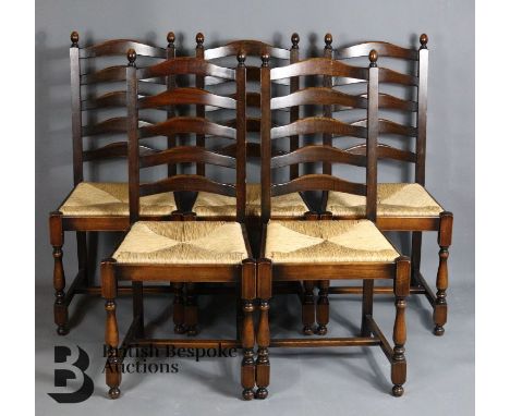 Set of twelve 20th Century oak ladder back dining chairs in the late 17th century style, all twelve seats having rush seats r