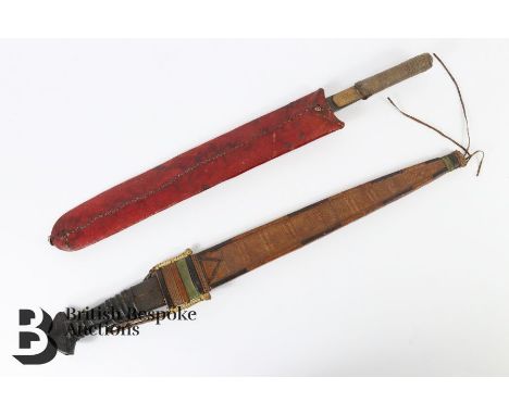 African knives, including an East African Usagara (Tanzania) Maasai short sword approx 16" rounded blade, having a stitched r