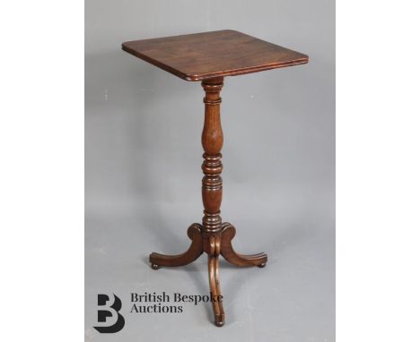 George IV mahogany tripod table. The table having a square top, raised on a baluster column with splayed legs, approx 35 x 70