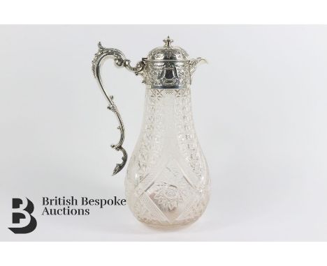 Edward VII cut glass and silver claret jug, Sheffield hallmark, dated 1901, mm Fenton Bros Ltd, approx 28 cms h.&nbsp;