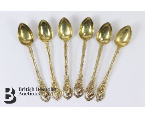 Boxed Russian tea spoons, St Petersburg silver gilt 84 (875/1000) makers mark Logan Warjus, together with two matching spoons