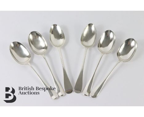 Six silver serving spoons, including three Sheffield hallmark dated 1872 mm John and William Deakin; two London hallmark date