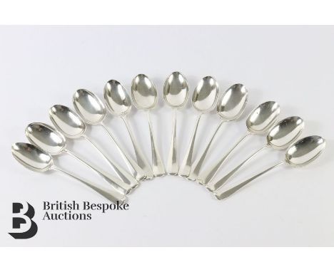 Twelve silver rat tail Hanoverian dessert spoons, including eight&nbsp;Sheffield hallmark dated 1969 mm Cooper Bros &amp; Son