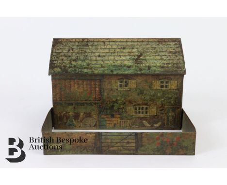 Huntley &amp; Palmers farmhouse biscuit tin, with swivel farm yard gate, approx 16 w x 9.5 x 12 cms.&nbsp;