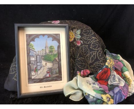 Vintage Fashion - William McCulloch - a crepe head scarf decorated with a design of roses by William McCulloch, possibly by J