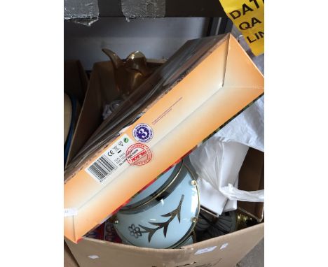 BOX OF MISC: TABLE LAMP, INDUCTION HOB, JIGSAW PUZZLES ETC