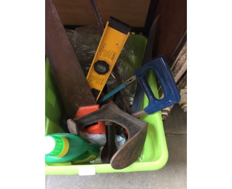 BOX OF TOOLS AND SHOE LAST 