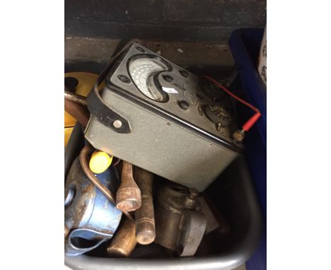 TUB OF TOOLS AND A METER