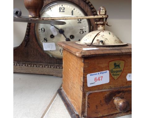 PEUGEOT GRINDER AND A MANTEL CLOCK