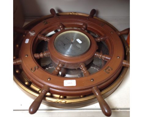 SHIPS WHEEL BAROMETER AND CIRCULAR MIRROR