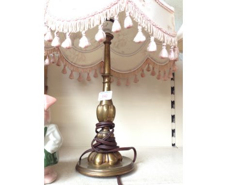 BRASS EDWARDIAN LAMP WITH SHADE. H58CM  