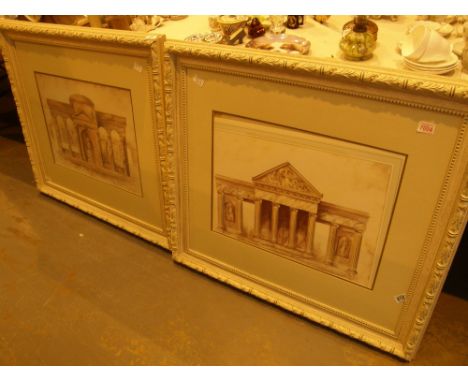 Pair of framed architectural prints, 95 x 85 