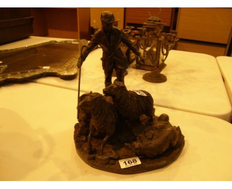 Cold cast bronzed Shepherd and Sheep model, made by Heredities