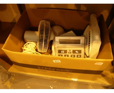 Mixed electricals, including fan, cooler lamp, calculator etc