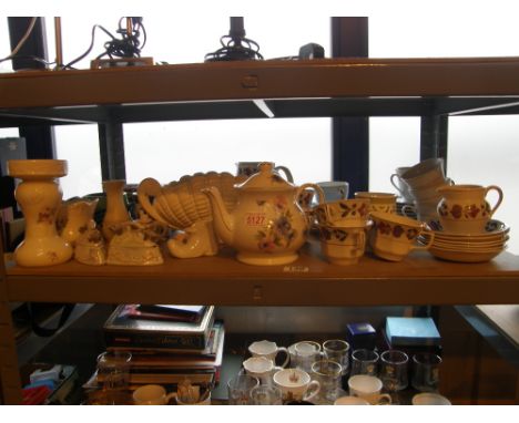 Shelf of pottery, tea sets, vases etc