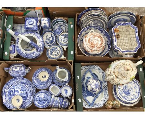 An extensive collection of blue &amp; white earthenware including Copeland Spode "Italian" part dinner service; Old Willow sa